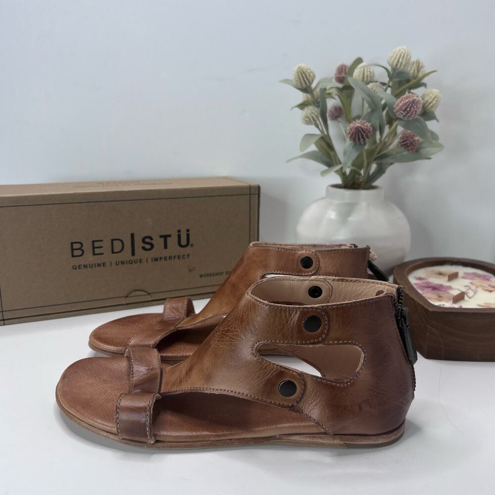 Bed Stu Soto Leather Back Zipper Sandal Tan Rustic F373012 Women 8.5 Tried On